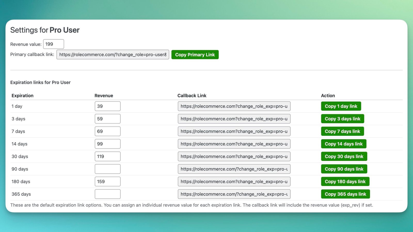 rolecommerce link set up example