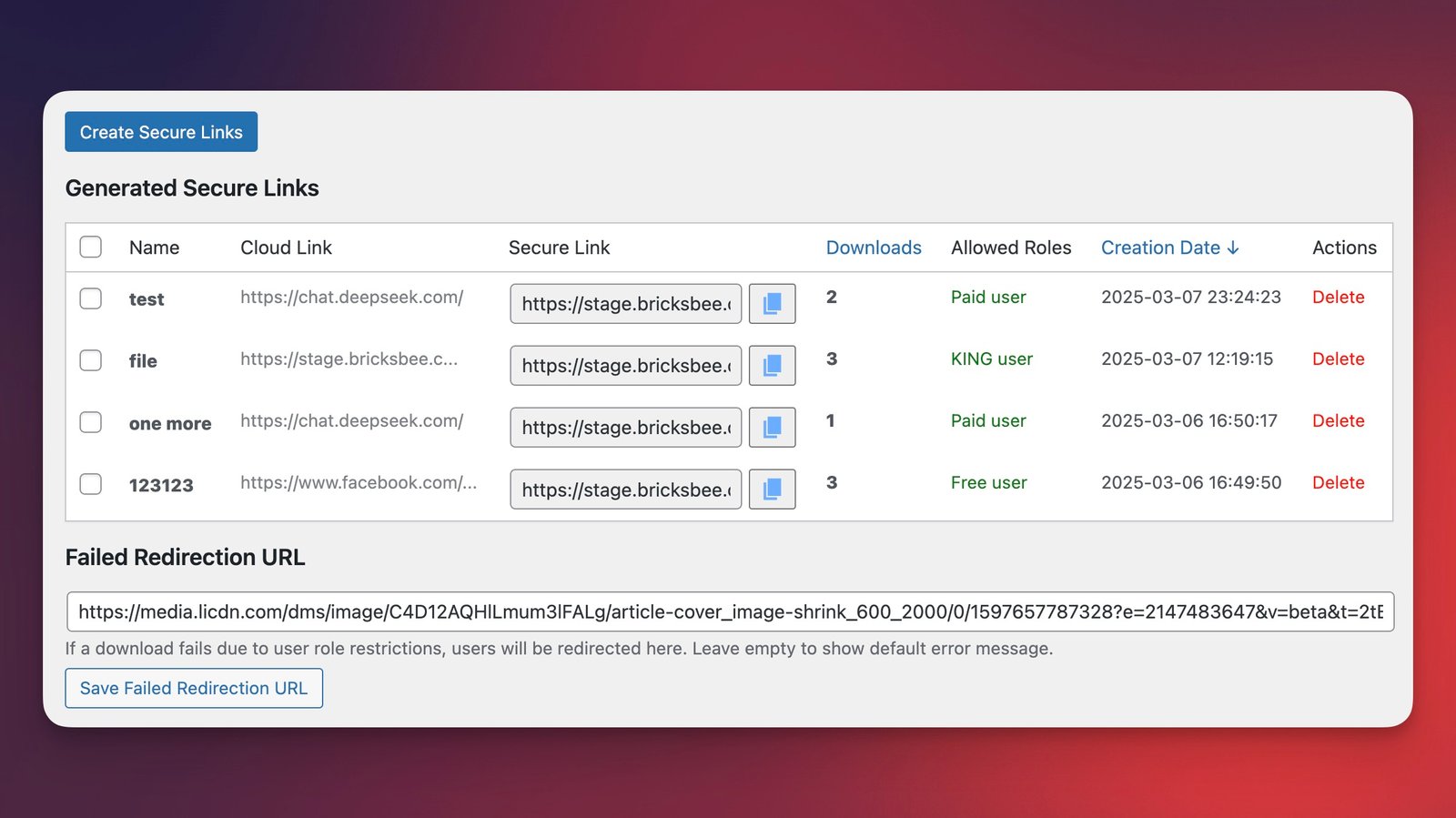 rolecommerce secure links example